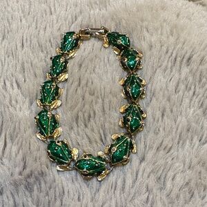 Green and Gold Toned Vintage Frog Bracelet